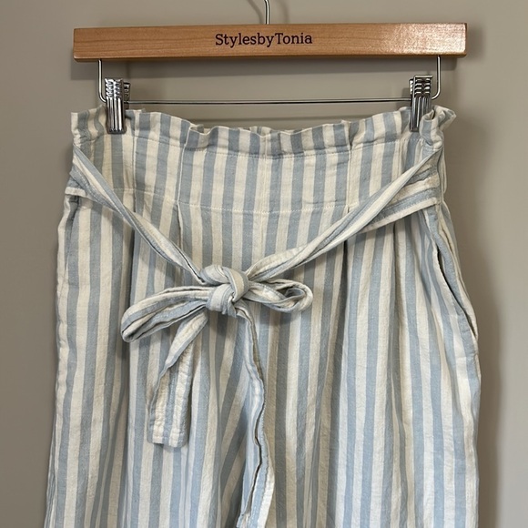 MADEWELL Tie Waist Huston Pull On Crop Pants Wide Leg Stripe Blue White Sz M - Picture 6 of 14